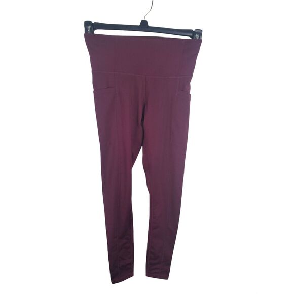 Apana Pants - Apana Leggings Womens XS Mid Rise Skinny Leg Pockets Burgundy Athletic Yoga